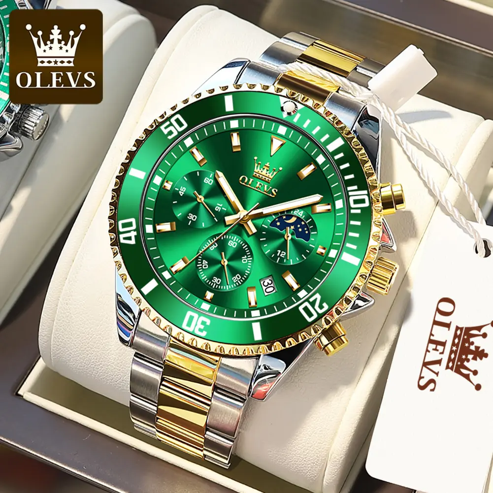 OLEVS Original Genuine Men's Watch Moon Phase Quartz Watch Stainless Steel Waterproof Luminous Date Men's Watch  2870 Reloj de cuarzo de hombre