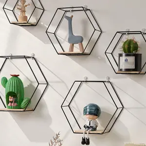 Multifunctional Wall Mounted Decorative Rack, Metal & Wood Material, Strong Load Capacity, Ideal for Living Room/study Storage, Wall Mounted Shelf