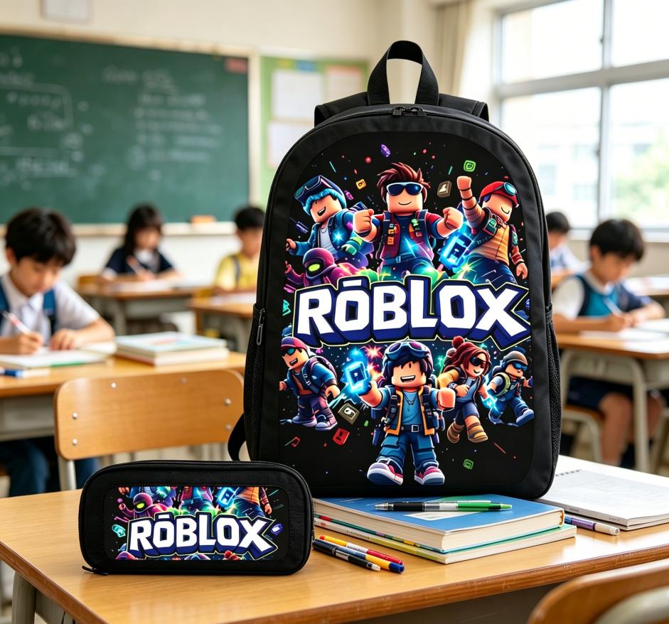 Roblox Print Backpack Set 3 Pieces with Backpack Lunch Box and Pencil Case for Kids School Boys and Girls Lightweight TK Backpack for Teenagers Trendy Tiktok School Bag Stylish Backpack for Teenagers Durable Bookbag for Students