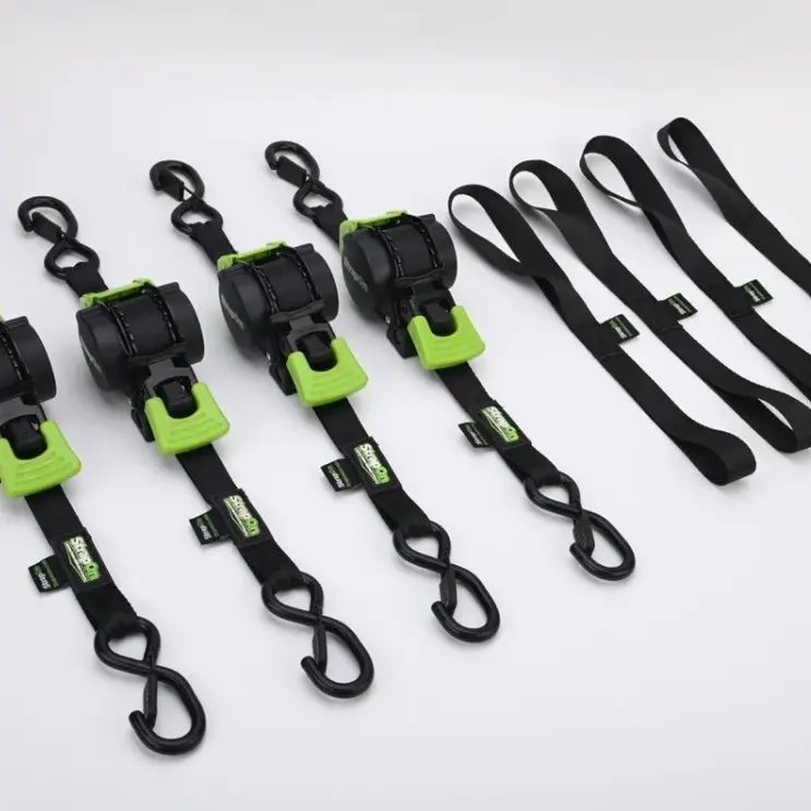 1" x 10' StrapOn Retractable Ratchet Straps | 4 Straps in a Bucket | Working Load Limit 600 lbs | Min Break Strength 1800 lbs