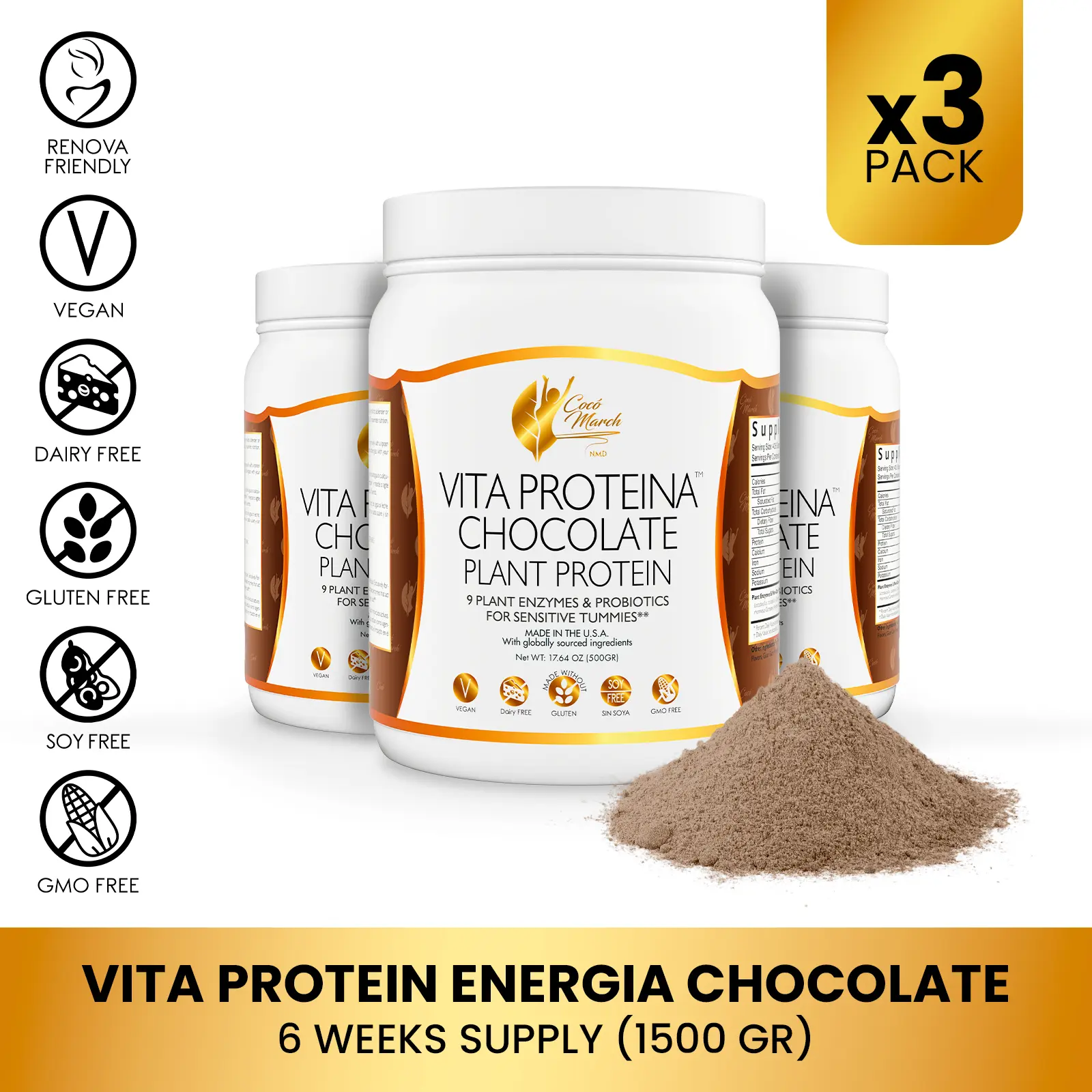 3 Pack Cocó March Vita Protein Energy, Protein Shake Powder Packed with Digestive Enzymes and Probiotics Healthcare Fitness, Chocolate 3 Pack Cocó March Vita Protein Energy, Protein Shake Powder Packed with Digestive Enzymes and Probiotics Healthcare Fitness, Chocolate