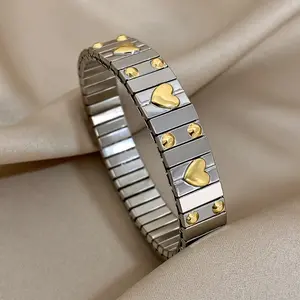 1pc Fashionable Selling New Watch Strap Style Stainless Steel Pentagram Elastic Bracelet, Fashionable Metal Jewelry Set Wholesale And Retail mens