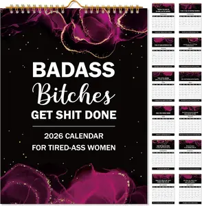 Badass Bitches Get Shit Done Calendar  2026 Monthly Organizer with Swear Word Affirmation Inspirational Cuss Word Wall Calendars 12 Months Hanging Planner Funny Gifts For Tired-Ass Women