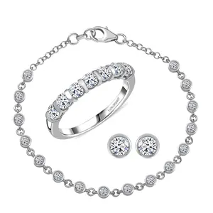 Luxuriant Lab Grown Diamond SII1 2.80 ctw Bubbles Ring Size 7 and Stud Earrings and Bracelet 7.25In in Rhodium Over Sterling Silver Christmas Gifts