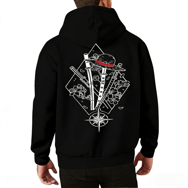 One Piece Manga Hoodie, Minimalist Manga-Inspired Sweatshirt, Iconic Straw Hat Design, Perfect for Anime Enthusiasts, Classic Cotton Menswear Top......