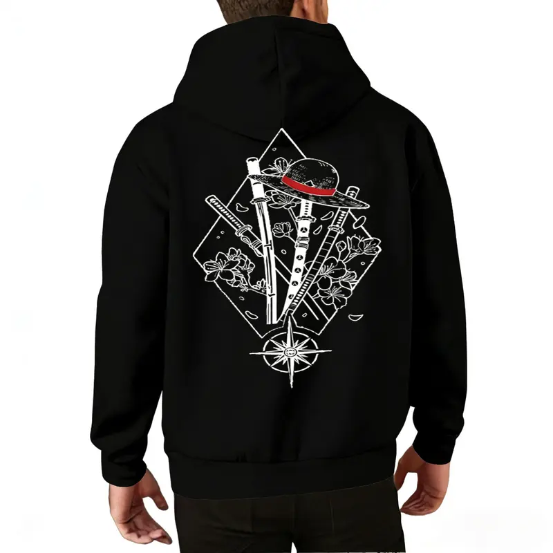 One Piece Manga Hoodie, Minimalist Manga-Inspired Sweatshirt, Iconic Straw Hat Design, Perfect for Anime Enthusiasts, Classic Cotton Menswear Top......