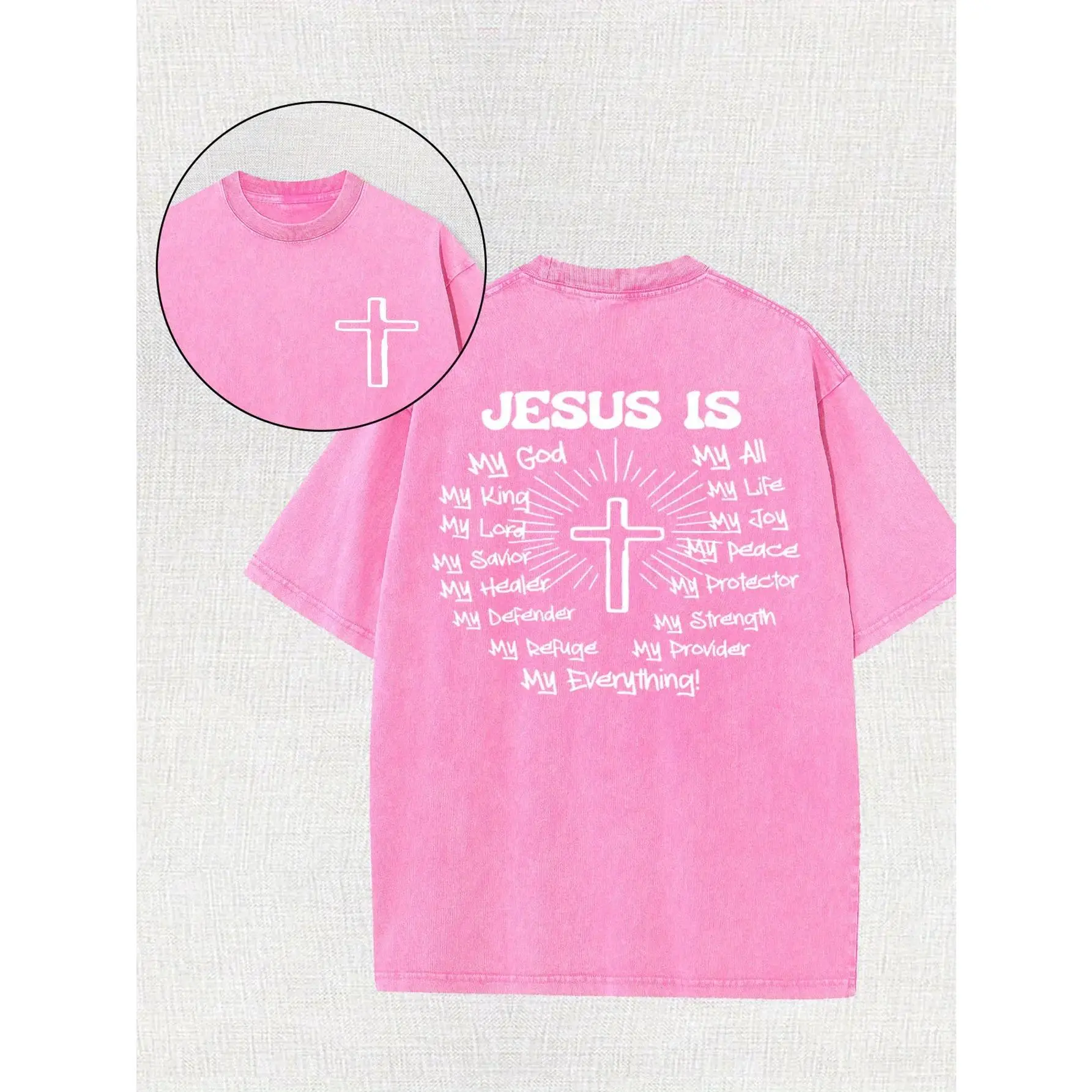 Men's Vintage Cross Graphic Oversized Distressed 250g Washed Cotton Short-Sleeve T-Shirt - Round Neck, Soft, Retro, Preppy, Holiday, Songkran Casual Streetwear Top