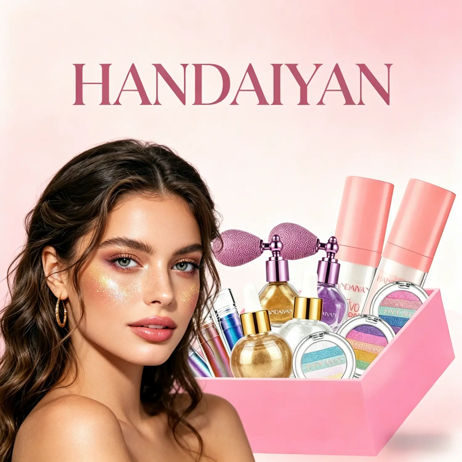 Lightweight Glitter Makeup Set - Body Spray, Metallic Liquid Eyeshadow, Iridescent Highlighter Powder | Highly Pigmented, Buildable, Long-Lasting Shimmer, Safe, Whole Body Use, Date Nights, All Skin Types, Face & Inner Corner Highlight, Glitter Particles,