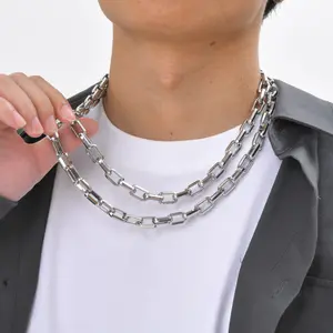 Steel Hip Hop Stainless Steel Rectangle Chain Thick Necklace Men's, Spring Creek Water Jewelry