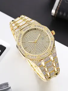 Men's Casual Fashion Quartz Watch, Square Rhinestone Decorated Alloy Case Wristwatch, Classic Simple Fashion Street Style For All Seasons, Black Friday Deal Watch Suitable For Casual Business Wear, Birthday Christmas Gift