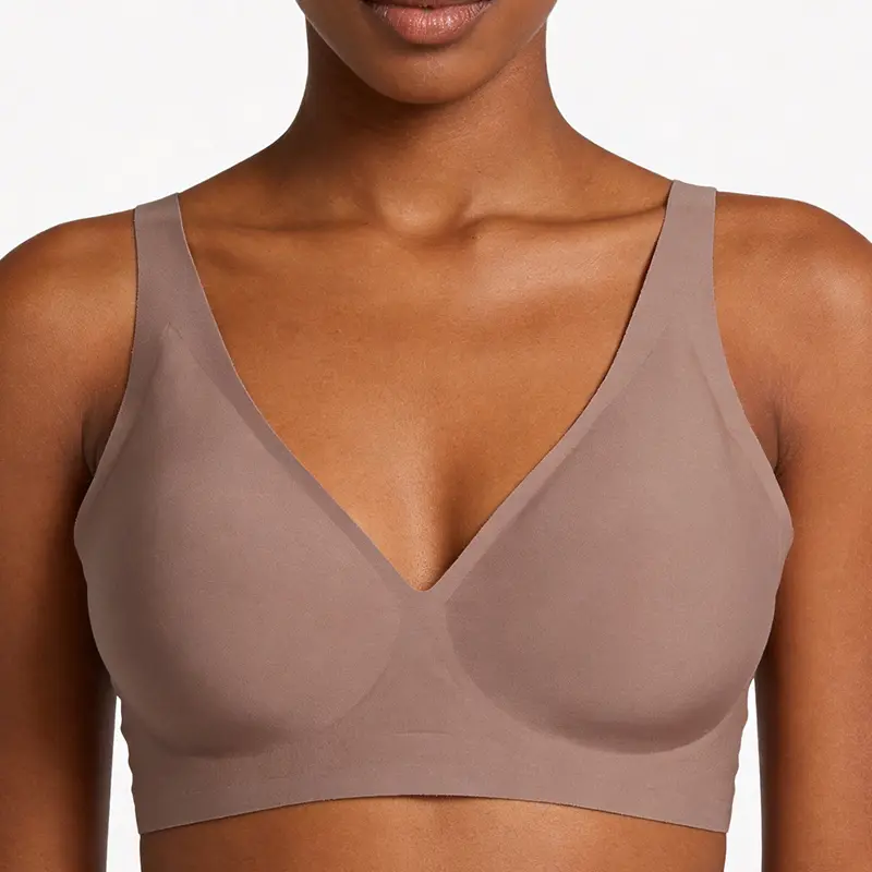 EssElegance Women's Satin Silk Seamless Wireless Bra Shiny Black Deep V Neck Bralette Comfortable Soft Everyday Lingerie Adjustable Straps Push Up Sleep Bra Sexy Smooth Intimates For Ladies Daily Wear Supportive Hook Closure Plunge Top