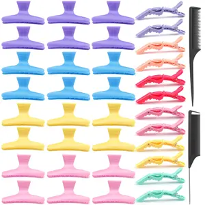 38 Pcs Pastel Styling Hair Clips Set Butterfly Hair Clamps Clips Alligator Hair Clips Croc Clips and Rat Tail Comb for Styling Sectioning Cuttingm Coloring Hairdressing Salon Tool Hair Accessories