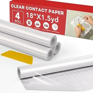 4 Rolls Contact Paper Clear 18 in X 4.5 ft Book Cover Protector for Books Clear Adhesive Liner for Crafts Paperback Textbook Hard Covers Documents