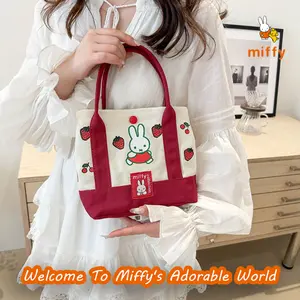 Kawaii Miffy Handbag Cartoon Embroidery Canvas Tote Multiple Styles Dopamine Storage Bag Anime Accessories Perfect Birthday Gift