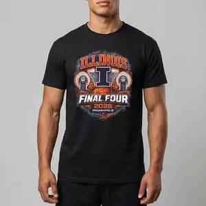 Illinois Final Four 2026 Indianapolis March Madness Basketball Graphic Tee Printed Tee Pure Cotton Fabric Casual Streetwear Crew Neck Short Sleeve T-Shirt Trendy Tops for Women for Men, Perfect Gift