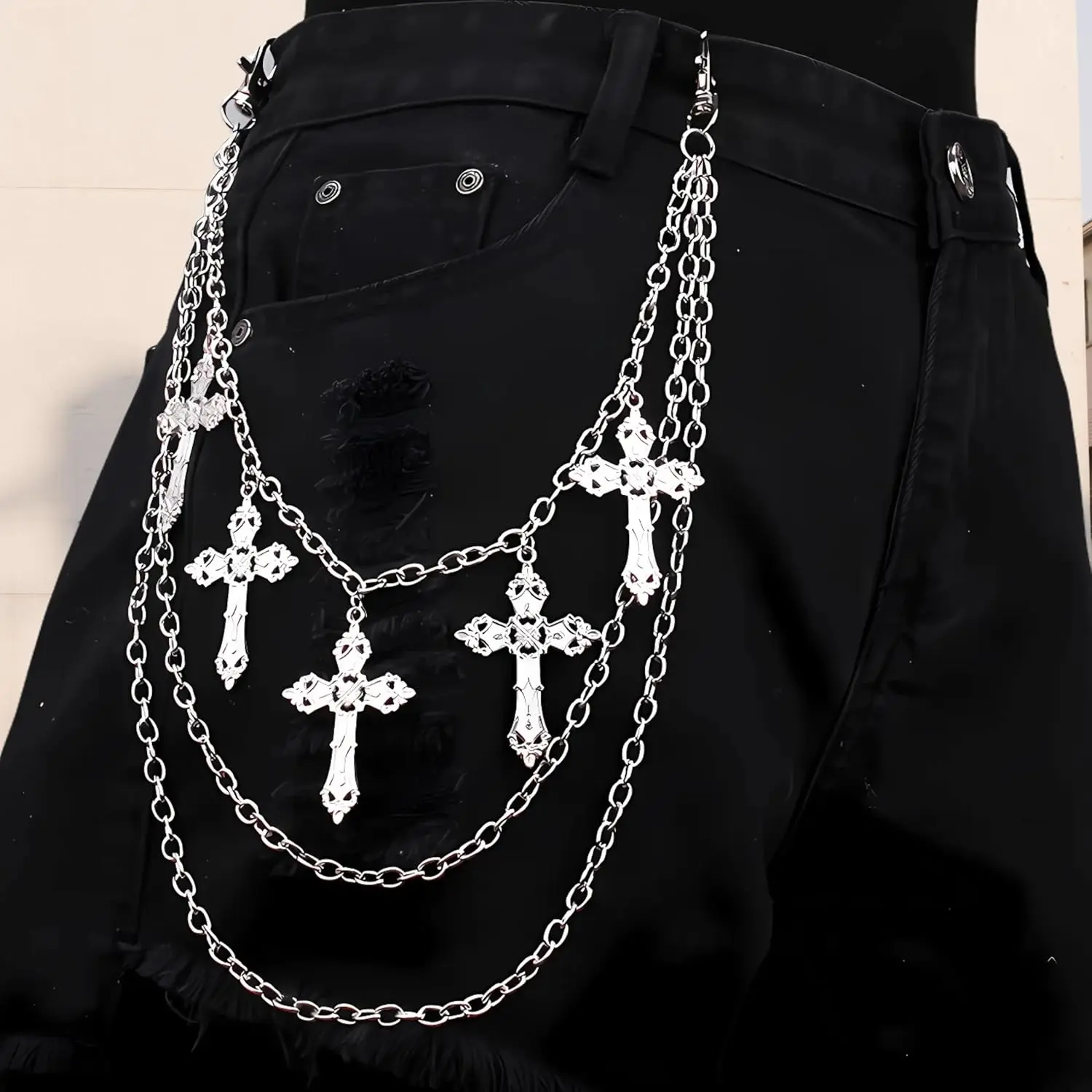 Layered Punk Pants Chain Wallet Chain Goth Jeans Chain Streetwear Hip Hop Rock Clothing Accessory Metal Layered Chain for Men Women Biker Concert Festival Fashion Jewelry Gift