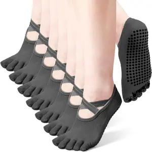 7 Pairs Yoga Toe Socks with Grip Women Non Slip Sticky Full Toe Socks for Pilates, Ballet, Dance, Barefoot (Dark Gray)