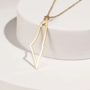 Gold Plated 18k Palestine Map Necklace - Elegant Design with Unique Map Illustrations