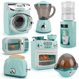 Play Kitchen Set with Realistic Toy Appliances, Includes Washing Machine, Water Dispenser, Blender, and More, Pretend Cooking Set, Play Kitchen Accessories, Toddler Play Kitchen