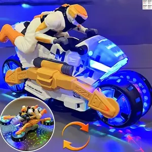360° Rotating Transforming Motorcycle Toy for Kids,Toddler,Auto Driving Robot Motorcycle with LED Lights & Music, Electric Light Up Toy Car, Cool Robot Toy for Boys Girls Age 3-8, Viral Kids Toy, Perfect Birthday Christmas Gift，Auto-rotating motorcycle