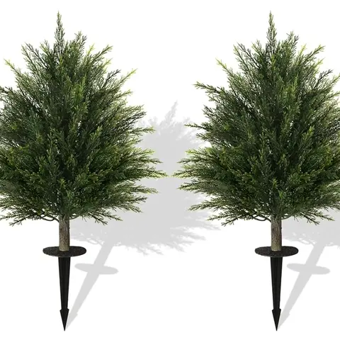2-Pack 25.6" Faux Cedar Plant Balls (In-Ground/Potted) - Ultra-Realistic Greenery for Fall, Winter Porch & Outdoor Entrance Decor