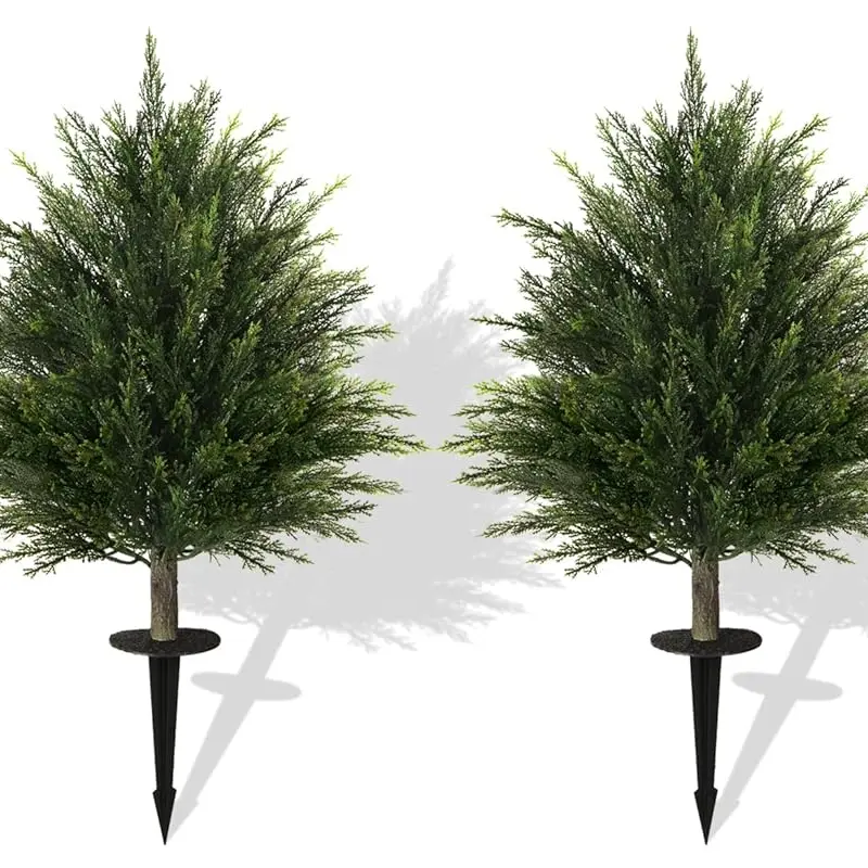 2-Pack 25.6" Faux Cedar Plant Balls (In-Ground/Potted) - Ultra-Realistic Greenery for Fall, Winter Porch & Outdoor Entrance Decor