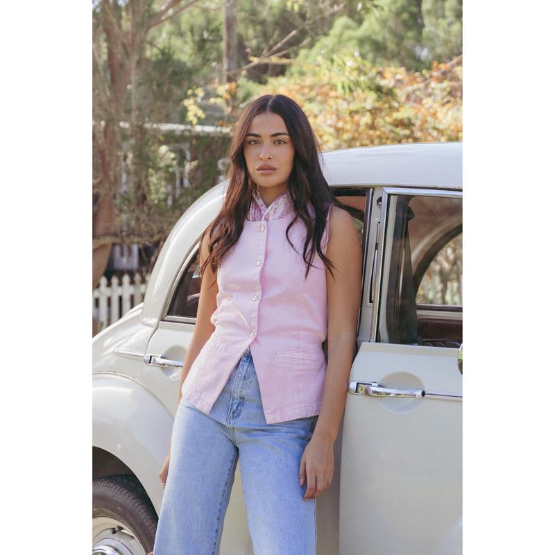 Ailis Denim Vest Top - Dusty Pink