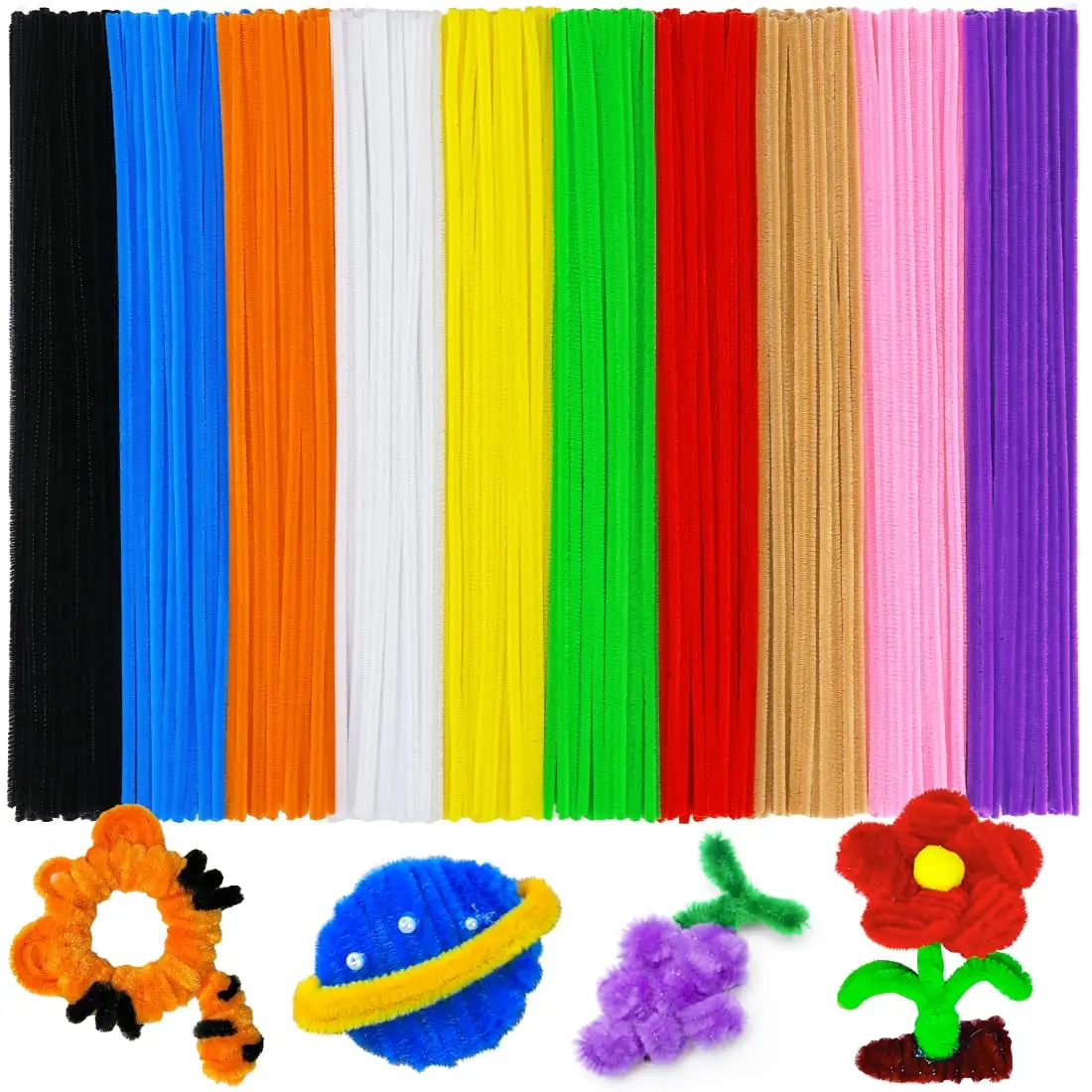Multi-Colored Pipe Cleaners, 12 inch Chenille Stems for Crafts, Pipe Cleaners Craft Supplies for Art, DIY Projects (Multi-Colored)