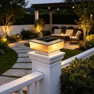 Solar Post Light, Crystal Texture, 5x5 Inch, 2 Modes, Outdoor Fence Post Light, Garden Decor, Ipx4 Waterproof, Adjustable Color Temperature