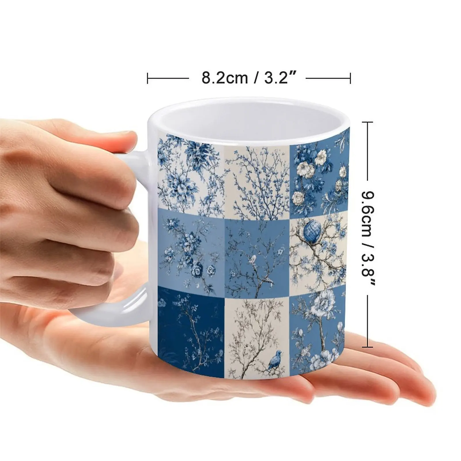 Blue Floral Patchwork Mug | 11oz Ceramic Coffee Cup