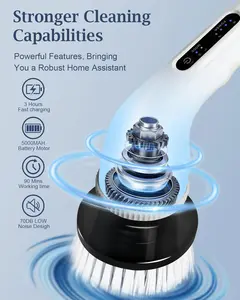 Electric Spin Scrubber, Shower Scrubber Cordless Cleaning Brush with 8 Replaceable Brush Heads and Squeegee，Adjustable Extension Handle 2 Speeds Electric Cleaning Brush for Bathroom, Tub, Tile，Kitchen