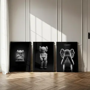 Set of 3 White Kaws in Shower & Bathroom, Kaws Poster, Hypebeast Prints, Washroom Wall Art, Bathroom Decor