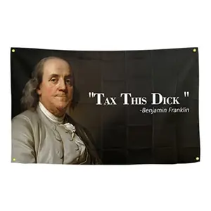 Funny Benjamin Franklin Tax Banner, College Dorm Room Decoration, Indoor Outdoor Wall Flag, No Power Needed, 2D Flat Banner, Vintage Room Decor