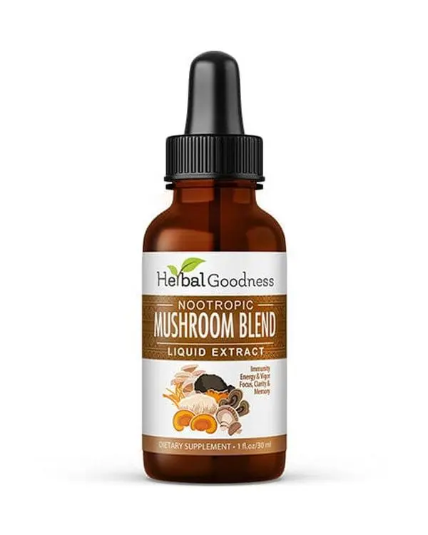 Organic GMO-Free Mushroom Blend Extract Liquid Supplement - Vitamin-Infused Nootropic for Adults' Brain Health Support, Joint Support, Immune Health Herbal Formula, Free from Heavy Metals, Dietary