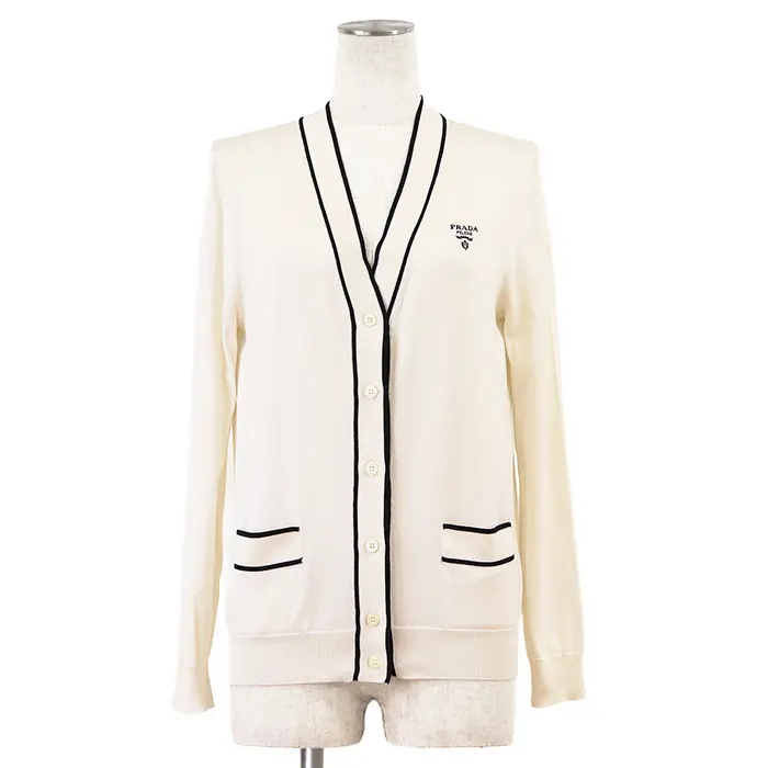 Pre-owned PRADA Silk Small Leather Goods Knit Cardigan