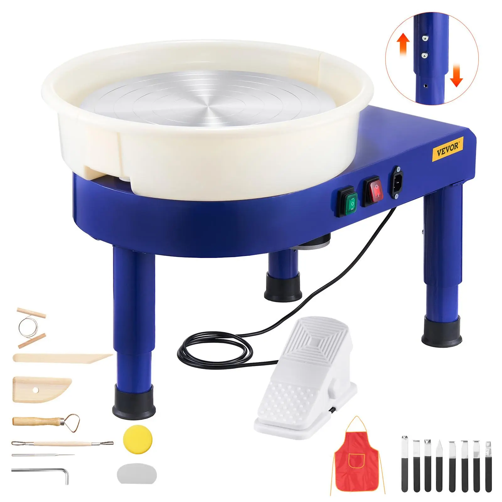 VEVOR Pottery Wheel, 14 in Ceramic Wheel Forming Machine, 60-300 RPM Adjustable Speed with Foot Pedal Control, Detachable Basin, Adjustable Lift Leg, Complete Accessories for Home Pottery, DIY, Blue