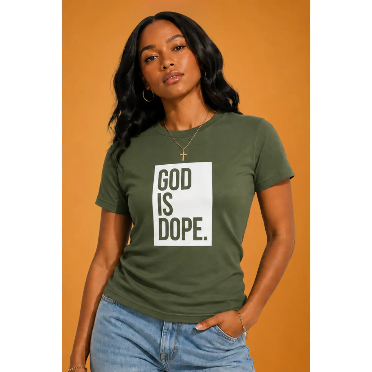 Classic Box Logo Tee (Military/White)