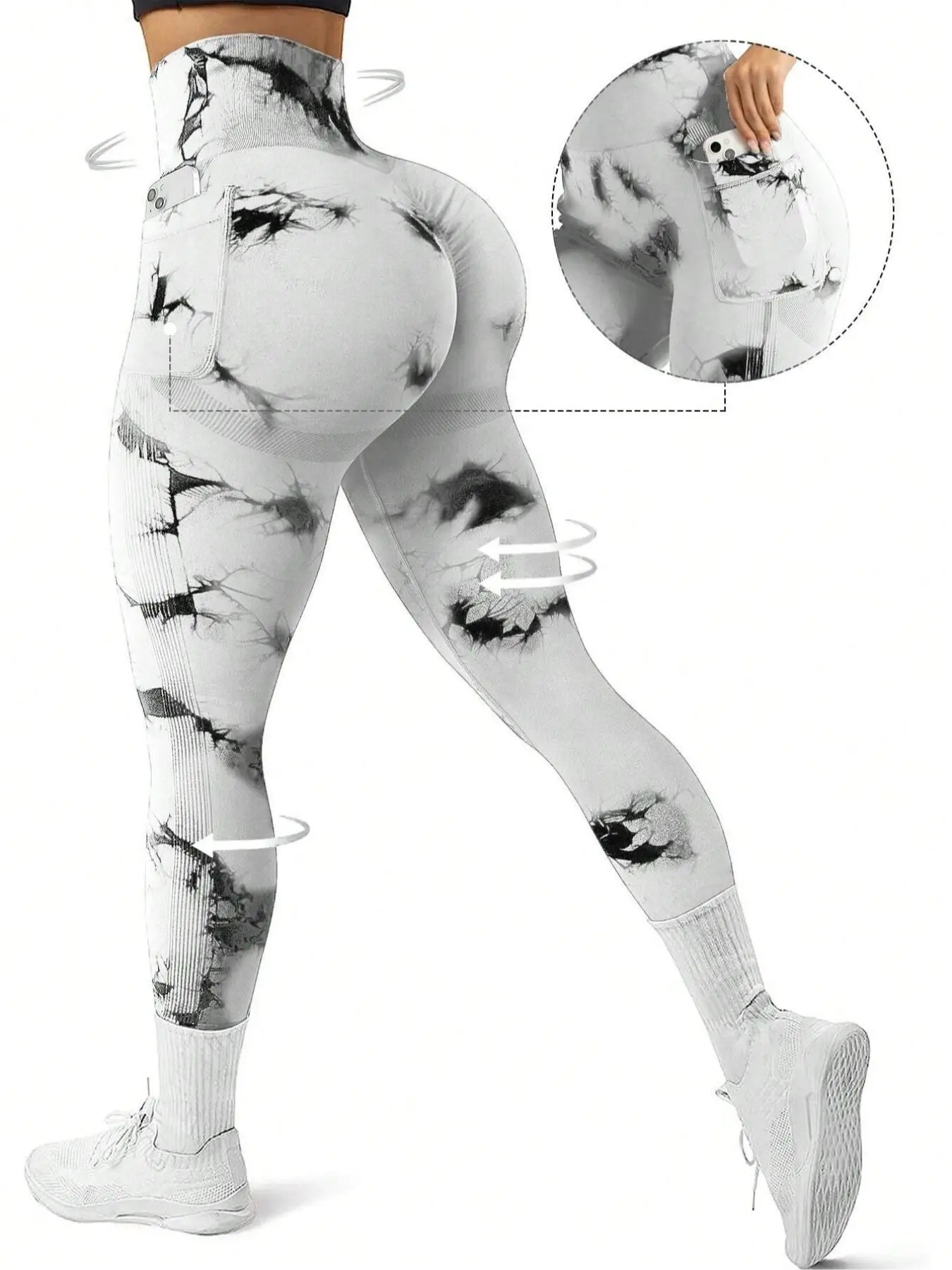 Women's Tie Dye Print High Waist Pocket Sports Leggings, Casual Sporty Breathable Comfortable Skinny Pants for Yoga Gym Workout Running, Yoga Pants, L