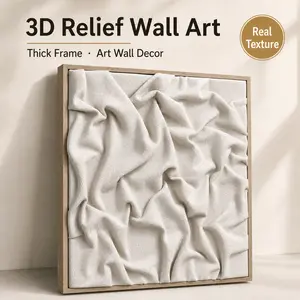 3D Textured Relief Wall Art, Framed Abstract Sculptural Wall Decor, White Neutral Wall Art for Living Room Bedroom Entryway, 31.5 in