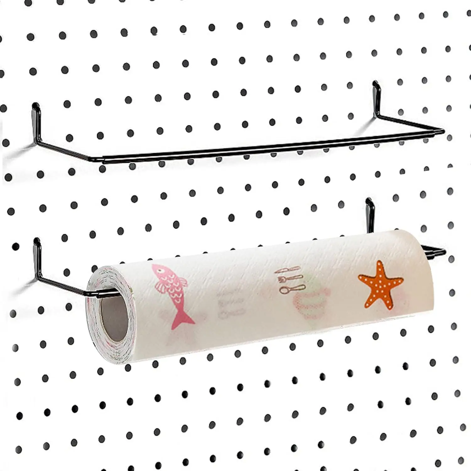 2 Pack Pegboard Towel Holder Pegboard Hooks for Paper Towels, Kitchen Towels, Stickers, Tapes Great Peg Board Organizer Accessories for Workshop, Garage, Kitchen Iron Metal