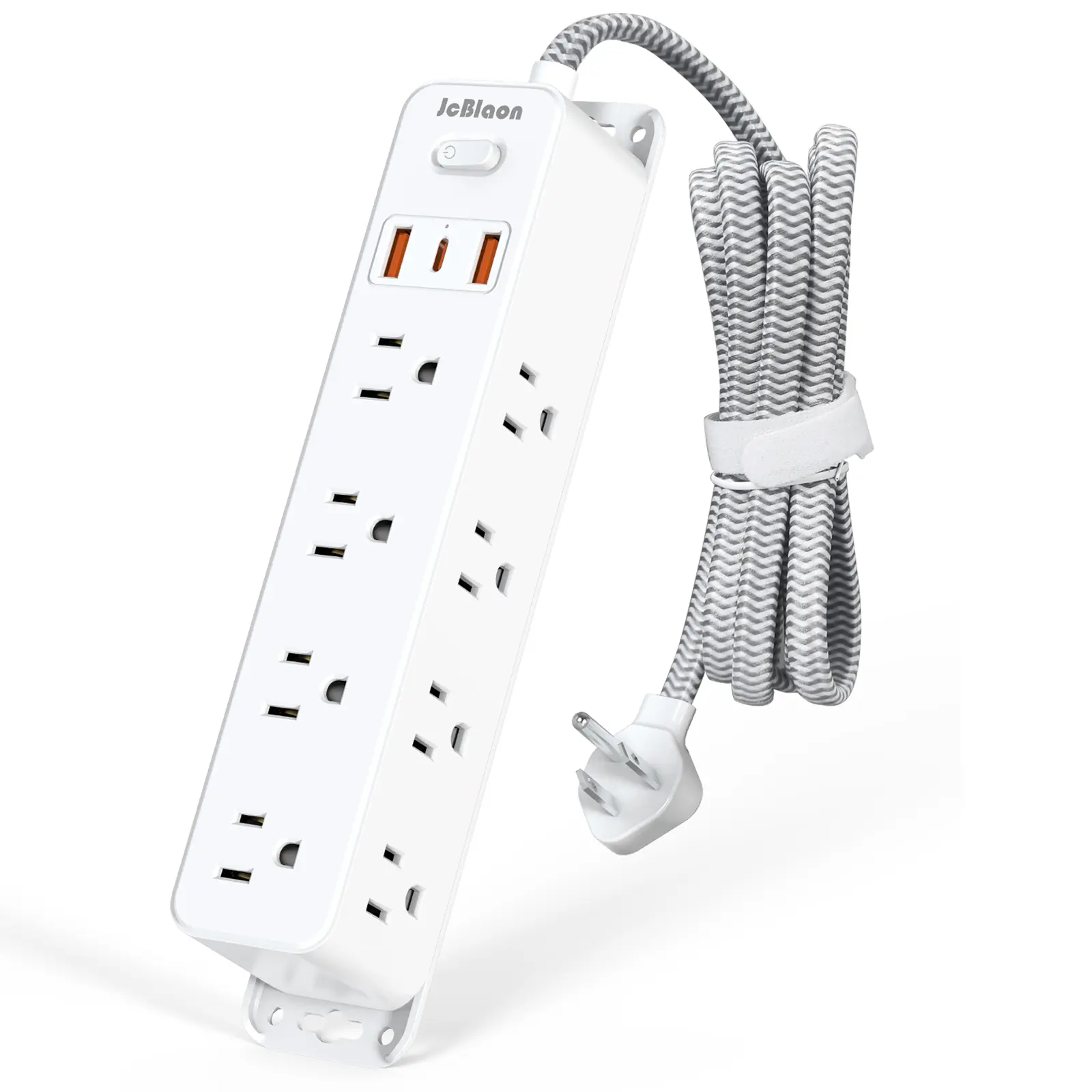 Surge Protection Power Strip - 5 FT Extension Cord with 12 Wide AC Outlets, 3 USB Outputs, Flat Plug, Wall-Mount Charger Station for Home, Office (Home Improvement Electrical Socket Accessory)