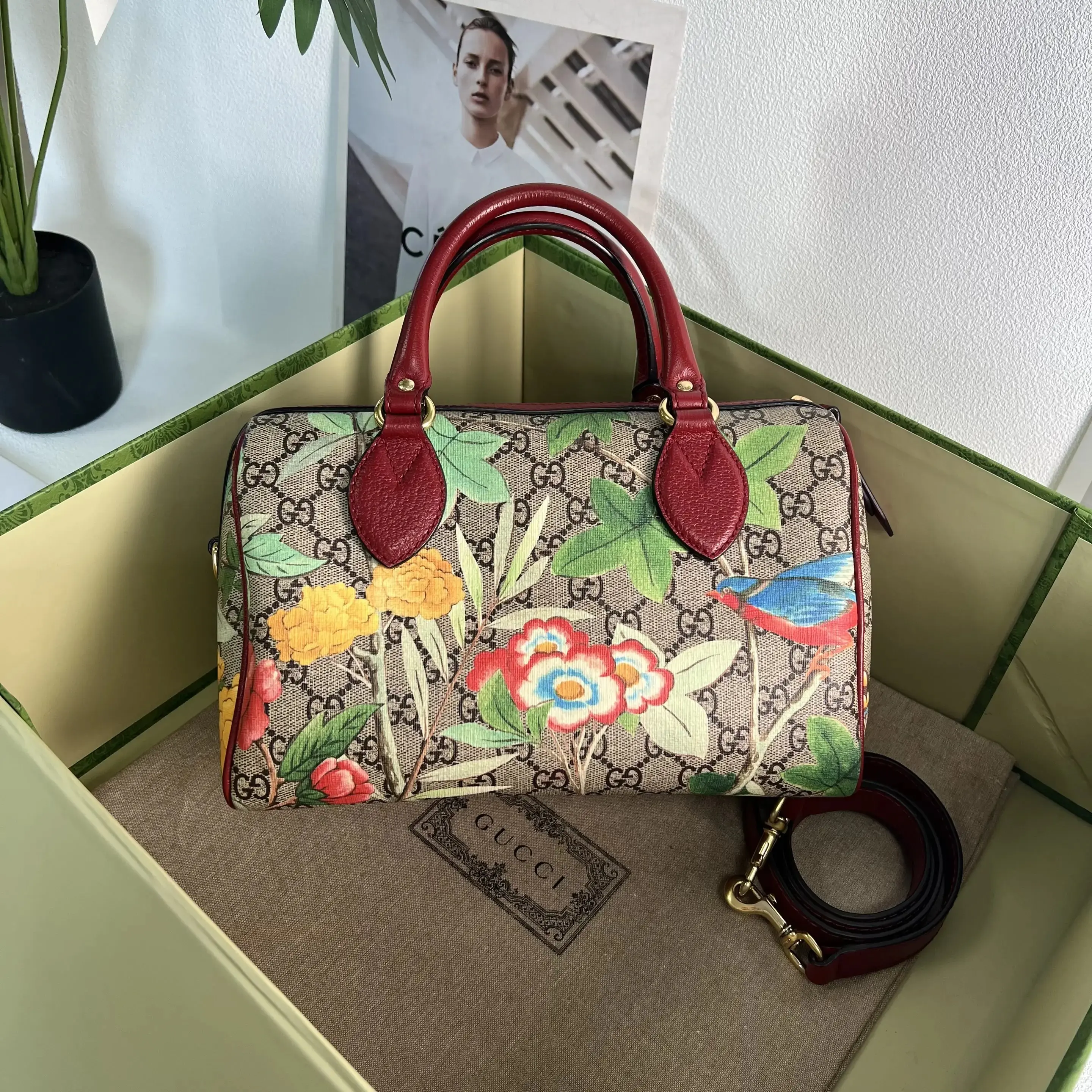 Pre-owned GUCCI Boston vintage red multi color bag 0728betsy/C8351529576