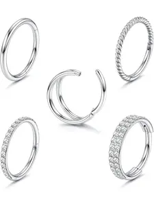5 Pcs 16G Nose Rings Nose Piercing for Women Men 316L Surgical Steel Septum Piercing Hinged Clicker Septum Rings Cartlidge Helix Daith Conch Piercing Jewelry 8mm Nose Rings Hoops