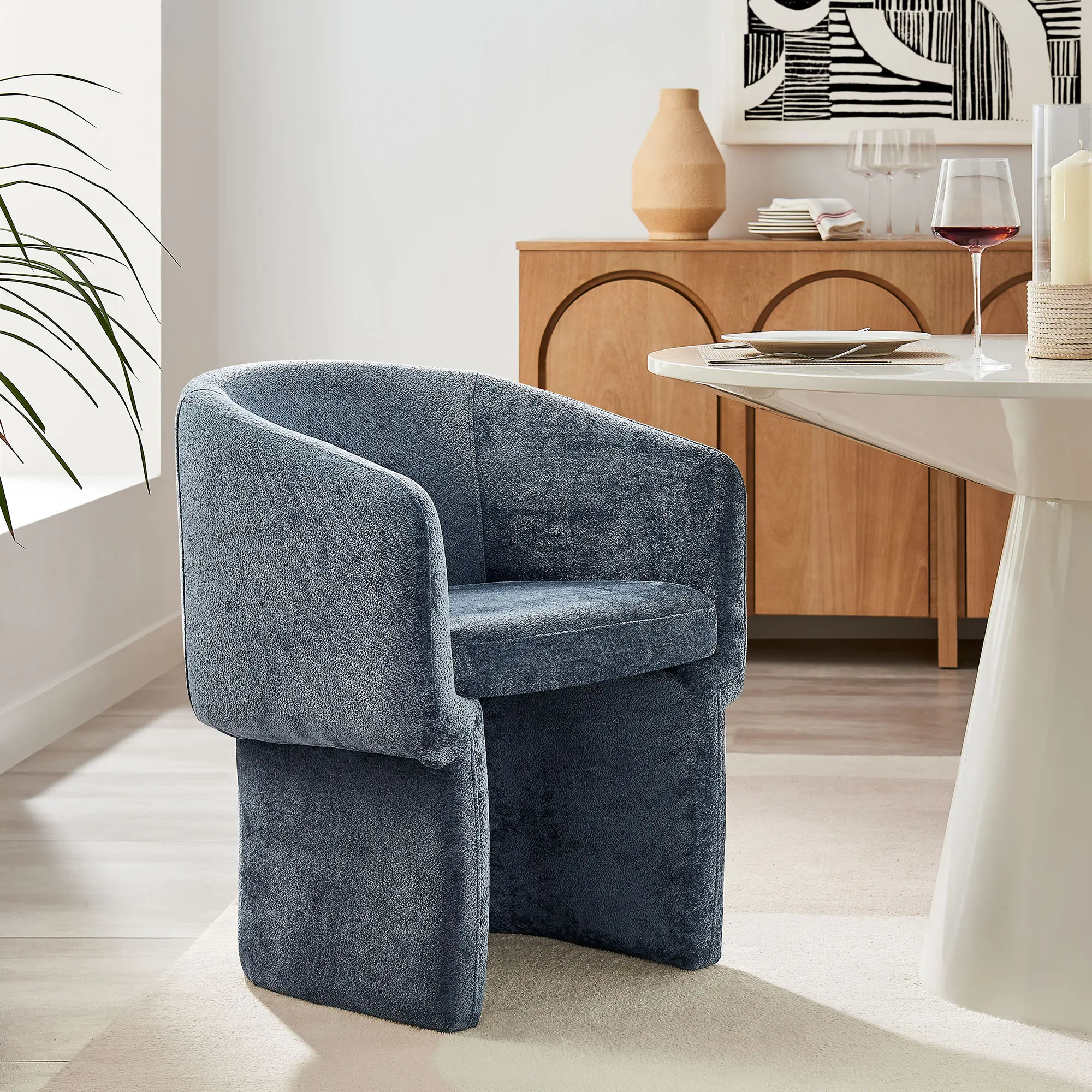Verity Chenille Dining Armchair in Slate Blue