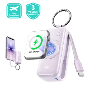 INIU P81 SnapGo Mini 5000mAh Power Bank with Keychain for Apple Watch Ultra SE 2/3 Series iPhone Air 8 ~ 17 Airpods Series 20W Built-in USB C Cable Fast Charge Portable Charger Travel EDC Battery Pack Phone Charger Valentine's Day Girls Mom Couple Gift