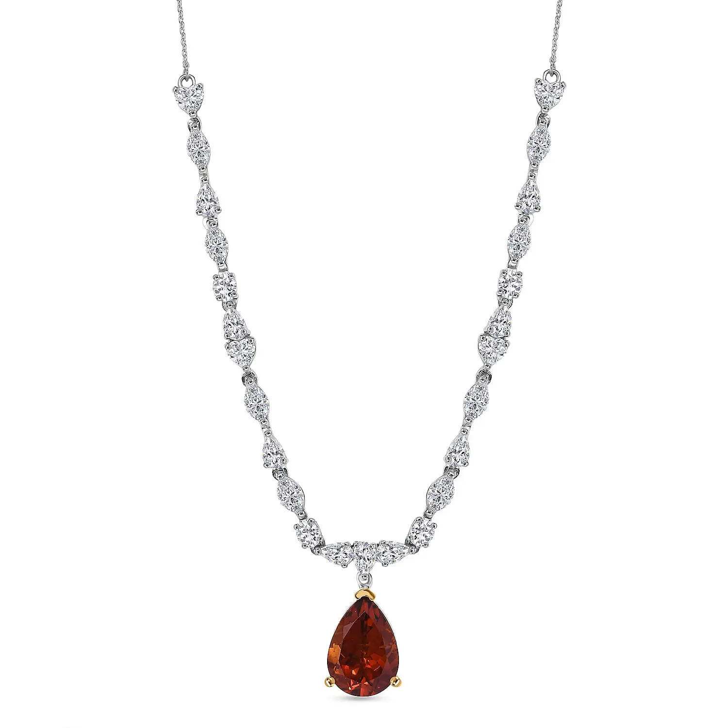 D'Joy Premium Red Citrine and Moissanite 9.65 ctw Empress Glow Necklace in 18K Vermeil YG and Rhodium Over Sterling Silver 18-20 Inches