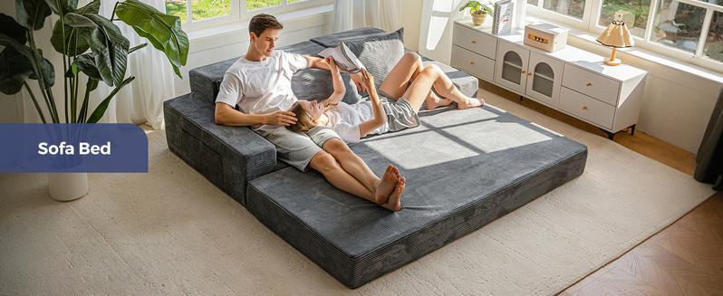 MAXYOYO Sofa Bed, 4 in 1 Foldable Floor Sofa Couch in A Box with 2 Cup Holders, Convertible 3 Seater Boneless Couch Folding Recliner Sleeper Chair for Living Room, No Assembly Required