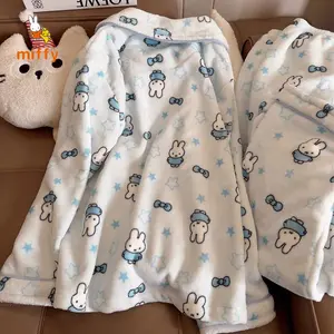 Kawaii Miffy Sleepwear Creative Cartoon Blue Star Bowknot Rabbit Winter and Autumn Loungewear Comfortable Pajamas Perfect Gifts