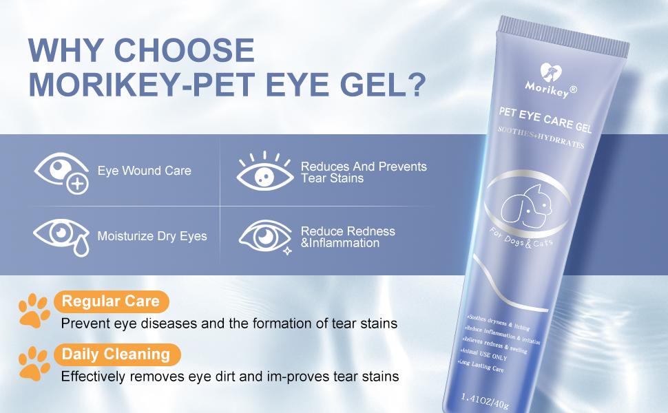MORIKEY Pet Eye Cleaning Gel Tear Stain Remover for Dogs and Cats Gentle Daily Eye Care Removes Dirt and Discharge
