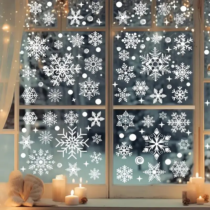 Christmas Snowflake Window Clings, Reusable PVC Static Cling Stickers for Glass, Holiday Decorations for Home & Party Use